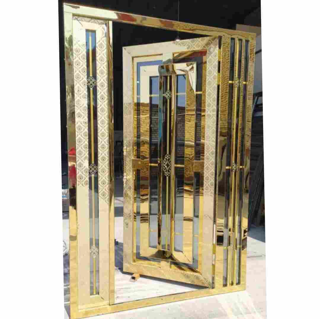 درب استیل طرح دار طلایی کد 70